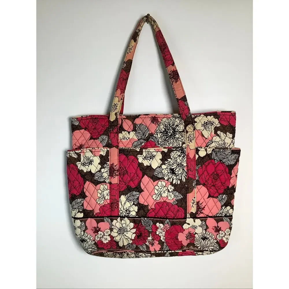 Vera Bradley Mocha Rouge Floral Quilted Cotton Tote Shoulder Bag Purse F12-10